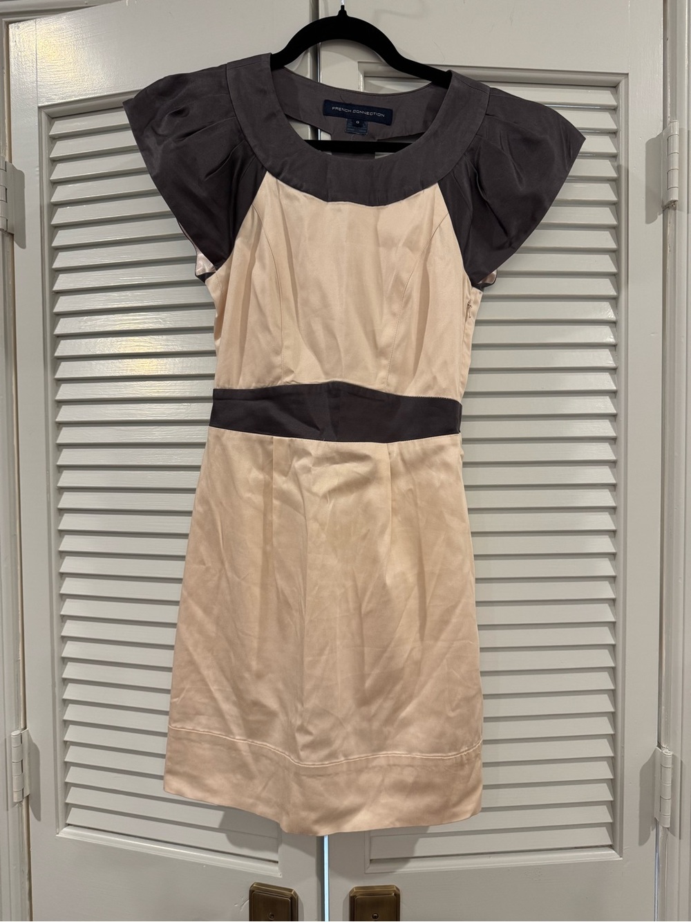 French Connection Pink Beige and Dark Gray Two-Tone Cap Sleeve Mini Dress